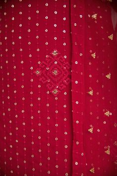 Red Suit, Net Dupatta, Thread Work