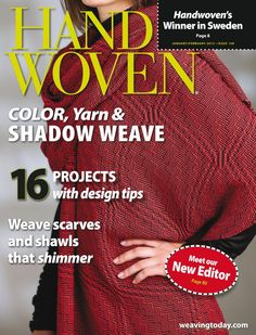 the cover of hand - woven magazine featuring a woman wearing a red shawl with her hands on her hips