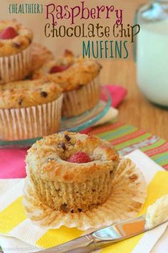 raspberry chocolate chip muffins on a plate