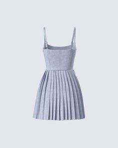 Command the attention of any room you walk into in this grey mini dress 🙌 Effortlessly chic and endlessly versatile, this piece is made from poly suiting fabric and complete with a fit & flare style and a pleated skirt 🖤 Chic A-line Mini Dress With Box Pleat, Chic A-line Pleated Mini Dress, Gray A-line Mini Dress For Spring, A-line Mini Dress With Pleated Bodice For Work, Summer A-line Mini Dress With Pleated Skirt, Chic A-line Mini Dress With Pleated Hem, Fitted Box Pleat Mini Dress For Party, Chic Mini Length Dress With Box Pleat, Chic Fitted Mini Dress With Box Pleat