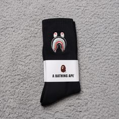 A Bathing Ape Crew Socks Embroidered Shark Head Mens Womens Unisex Size: One Size Fits All Color: Black Gray Brand New In Packaging. Fast Shipping! 1 Day Shipping And Handling. Shark Head, A Bathing Ape, Casual Socks, Crew Socks, One Size Fits All, Gray Color, Black And Grey, Socks, Grey