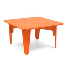 an orange plastic table sitting on top of a white floor