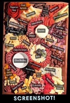 a wooden box filled with lots of different types of cheese and meats on it