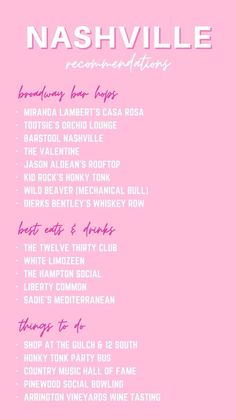 the nashville flyer for nashville's newest music festival is shown in pink and white