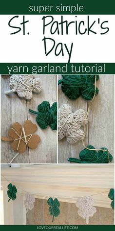 the instructions to make this st patrick's day garland with yarn and shamrock leaves