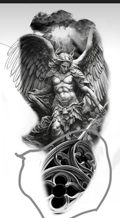 an artistic tattoo design with angel and demon on it