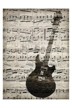 an electric guitar with musical notes framed print