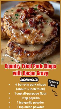 a menu for pork chops with bacon gravy