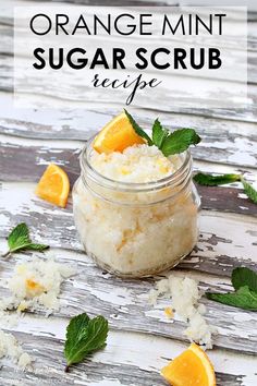 Such a simple orange mint sugar scrub recipe with very few ingredients. Perfect for the face and body. Orange Sugar Scrub, Diy Lush, Mint Sugar Scrub, Mint Sugar, Diy Sugar Scrub Recipe, Bath & Body Works, Body Scrub Recipe, Sugar Scrub Homemade, Homemade Scrub