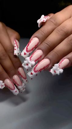 White Nail Ideas, Bow Nail Designs, Bow Nails, Vday Nails, Cute Simple Nails, Lace Nails, Nagel Tips, Summery Nails, Girly Acrylic Nails