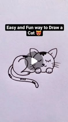 an image of a cat sleeping on top of a white sheet with the caption easy and fun way to draw a cat