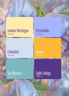 the color scheme for lemon meringue, periwinkle, honey and sea breeze