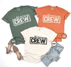 Birthday Crew Shirt, Birthday Group T-Shirt, Birthday Team Tees, Birthday Party T-shirt, Comfort Colors Shirt, Birthday Squad Outfit Gifts HOW TO ORDER: - Please, check and review all the photos. - Select your T-shirt size from the selection box. - Select your T-shirt color from the selection box. - Personalization box is only for design color information, enter your design or text color in the personalization box (see images for options) UNLESS otherwise indicated. - Select the quantity. - Add to cart. - Complete checkout! PRODUCT DETAILS: *Comfort Colors Brand *6.1 oz., 100% ringspun cotton *Preshrunk, soft-washed, garment-dyed fabric *Twill taped shoulder-to-shoulder *Sleeves and bottom hem expertly double-needle stitched * UNISEX SIZING, not a Women's size! * Retail fit * Pre-shrunk * Group Birthday Shirts Ideas, Birthday T Shirts Ideas For Group, Group Tshirt Ideas Friends, Birthday Group Outfits, Birthday Tshirts Group, Birthday Crew Shirts Ideas, Jamaica Party, Birthday Group Shirts, Matching Birthday Shirts