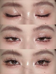 Chinese Eyes Makeup, Xiaohongshu Eye Makeup, Fall Douyin Makeup, Sparkly Eye Makeup Tutorial, Glitter Douyin Makeup, Douyin Glitter, Korean Glitter Eye Makeup, Ethereal Eye Makeup, Douyin Makeup Eye