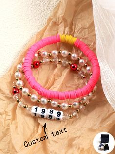 Customized Bracelet, Trendy & High-End Bohemian Style Letter Bead Bracelet, Can Be Customized With Name, Slogan, Location, Date, Album/Concert Name, Fitting For Birthday Gift Multicolor    PMMA     Customized Fashion Jewelry, size features are:Bust: ,Length: ,Sleeve Length: Letter Bead Bracelets, Customised Bracelets, Styl Boho, Letter Beads, Boho Stil, Bohemian Style