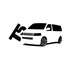 a white van with the letter k on it's side is shown in black