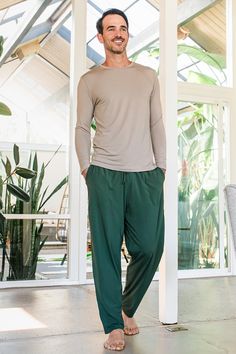 Hayden Lounge Pants are the softest pants he's ever experienced, full stop. Pamper his backside in our ButterSoft™ Jersey featuring a relaxed fit, drawstring, and side pockets, and watch the relaxation wash over him. Technical Textiles, Mens Lounge Pants, Full Stop, Dust Ruffle, Soft Pants, Mens Loungewear, Eco Friendly Clothing, Sweatshirt Fabric, Lounge Shorts