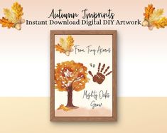 an autumn inspired artwork with hand prints and leaves