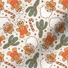 an image of a christmas wrapping paper with teddy bears and candy canes on it