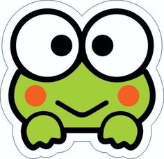 a green frog with big eyes sitting on top of a sticker that says,