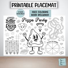 the printable pizza party placemat is on display