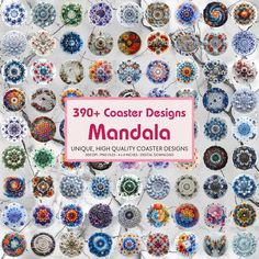 the book cover for 350 + coaster designs by mandala