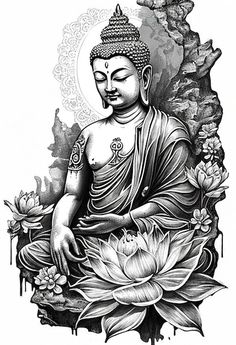 a buddha statue sitting on top of a lotus flower