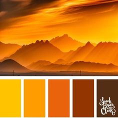 an orange and brown color palette with mountains in the background