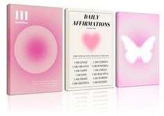 two pink boxes with the words daily affirmations written on them and a white butterfly