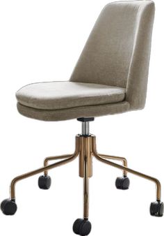 a beige office chair with wheels and casteors on an isolated white background, front view