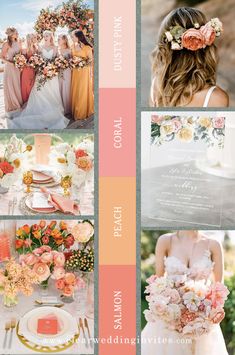 a collage of photos with flowers and wedding colors