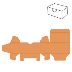 an origami dog is laying on its side and looking at the box above it