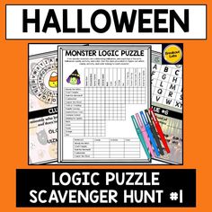 a halloween themed puzzle is shown with the words, numbers and letters on it