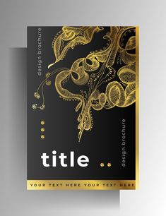 Cover design for book, magazine, catalog brochure. Hand-drawn graphic elements black with gold. A4 format. Vector 10 EPS. Black And Gold Book Cover, Black And Gold Graphic Design, Luxury Brochure Cover, Manual Cover Design, Typography Book Cover, Gold Graphic Design, Design For Book, Graphic Design Book Cover, Elegant Brochures