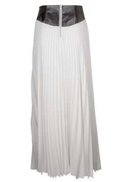 Brandon Maxwell laurel skirt in black and white. 100% LEATHER; 65% CO, 35% PA Dry clean Made in USA White Midi Skirt For Evening, White Evening Midi Skirt, Elegant White Pleated Maxi Skirt, White Lined Maxi Skirt For Evening, White Flared Maxi Skirt For Formal Occasions, White Flared Evening Skirt, White Long Skirt For Evening, White Long Evening Skirt, White Long Skirt For Evening Wear