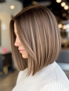 Straight Short Hair With Highlights, Darkening Highlighted Hair, Dish Water Blonde Hair With Highlights, Bob Hair Color 2024, Lowlights For Dirty Blonde Hair, Hair Color With Lowlights, Dark Blonde Long Bob, Low Lights On Blonde, Bob Hair Balayage