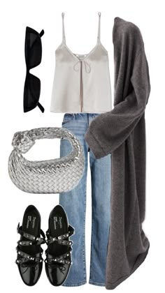 a pair of jeans, top and cardigan outfit