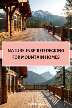 Natural timber deck with rustic details at mountain home Pergola Drapes, Contemporary Deck, Decking Ideas, Deck Projects, Timber Deck, Mountain Homes, Outdoor Retreat, Contemporary Chic, Deck Design