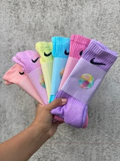 Solid Tie-Dye Pastel Color Socks *INDEPENDENTLY CUSTOMIZED PASTEL PATINA NIKE CREW SOCKS *NO TWO PAIRS ARE THE SAME. *PERFORMANCE COTTON / DRI FIT *UNISEX  PRE-WASHED TO PREVENT BLEEDING AND FOR MAXIMUM COLOR RETENTION   *COLORS MAY VARY SLIGHTLY (Due to made to order nature of product) Nike Crew Socks, Trendy Socks, Tie Dye Socks, Cute Nike Outfits, Nike Socks, Cute Nike Shoes, Cute Nikes, Swag Shoes, Cute Socks