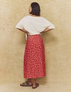 Red Ditsy Floral Sadie Midi Skirt | Nobody's Child Long Floral Skirt, Midi Skirt Outfit, Mallorca Spain, Floral Midi Skirt, Pinafore Dress, Midi Skirts, Fitted Skirt, Petite Maternity, Petite Dresses