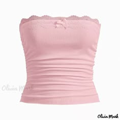 Olivia Mark - Strapless Pleated Crop Top Blouse Balletcore Fashion, Aesthetic Balletcore, Mini Crop Top, Balletcore Aesthetic, Outfit Coquette, Pleated Crop Top, Fashion Coquette, Backless Shirt, Coquette Outfit