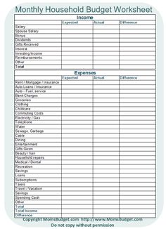 the printable household budget worksheet