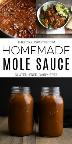 two jars filled with homemade molee sauce on top of a wooden table