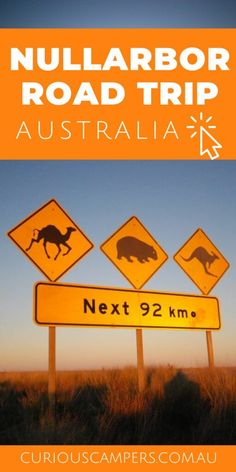 the road sign for nullaabor road trip in australia with an orange background