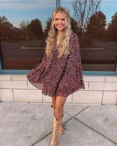 BuddyLove curated on LTK Tall Brown Boots Outfit, Brown Boots Outfit, Knee High Boots Dress, Date Outfits, Fashion Fits, Comfy Casual, Dress With Boots, Boho Outfits, Everyday Outfits