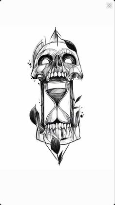 a drawing of a skull with an hourglass in it's mouth and eyes