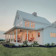 Large Farmhouse Exterior, Farmhouse Building Ideas, Renovated Farmhouse Exterior, White Farmhouse Aesthetic, White House In The Country, White Rustic House, Farmhouse On Land, A Frame Farmhouse, Dream Farmhouse Exterior