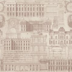 a drawing of buildings with clocks on the front and side walls, all in sepia