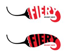 the logo for fiery delight sauce, which is red and black with an orange stripe