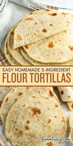 Stop eating store-bought tortillas that are full of preservatives! Make these easy, soft, fluffy tortillas in the comfort of your own kitchen in less than an hour. With only 5 easy-to-find ingredients and minimal effort, your tacos and burritos will never taste better! Easy Tortilla Recipe, Homemade Tortilla Recipe, How To Make Flour, Homemade Flour, Recipes With Flour Tortillas, Homemade Flour Tortillas, Yeast Bread Recipes, Tortilla Recipe, Homemade Tortillas